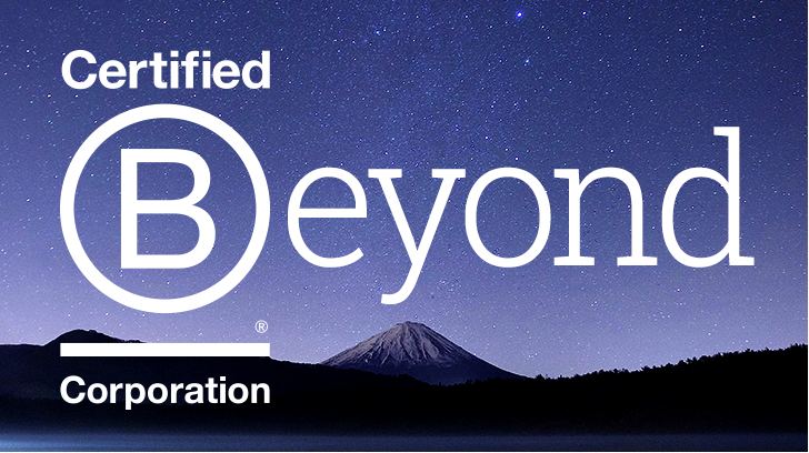 We've gone above and beyond, hitting 106.2 in our latest B Impact Assessment. B Corp white logo in front of a starry night background