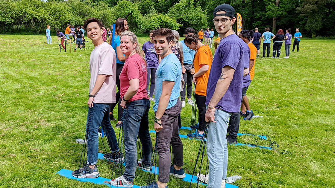 Join us on our compliance journey and take on challenges and discover FundApps five core values that drive us. FundApps team playing a walking game. 