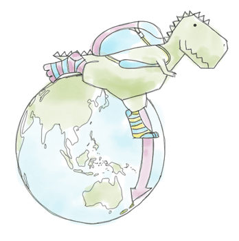 Dinosaur Trevor travelling the world