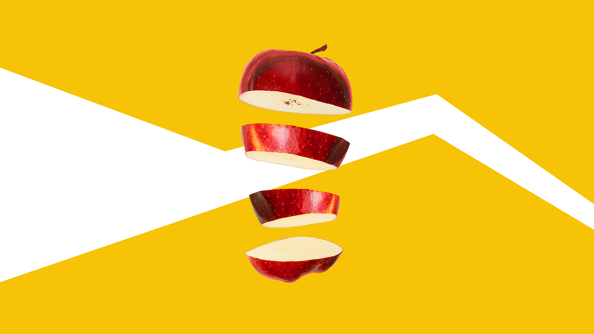 FundApps are at the core of your monitoring and reporting system. We pick up on the important slices. Sliced apple. Yellow and white split background