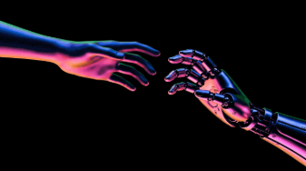 Human and robotic hand reaching toward each other