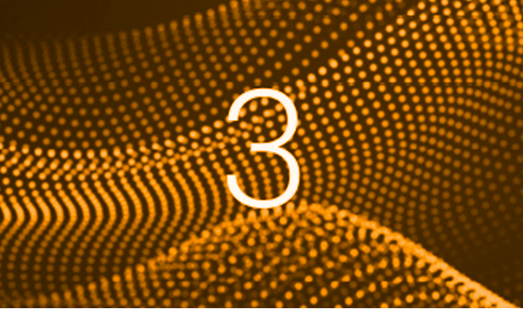 Number 3 in front of a wavelength created by orange dots. FundApps Sensitive Industries analyses data in a matter of minutes. 