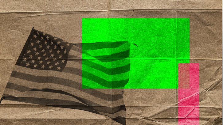 Report Form ADV with FundApps. Green and pink squares behind flag of the United States